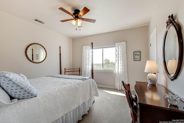 24434 Blanco Rd, San Antonio, TX 78260 - bedroom with a ceiling fan, carpet, visible vents, and baseboards