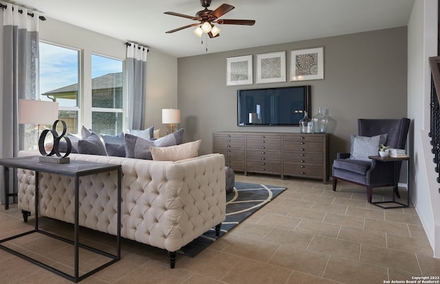 living room with ceiling fan