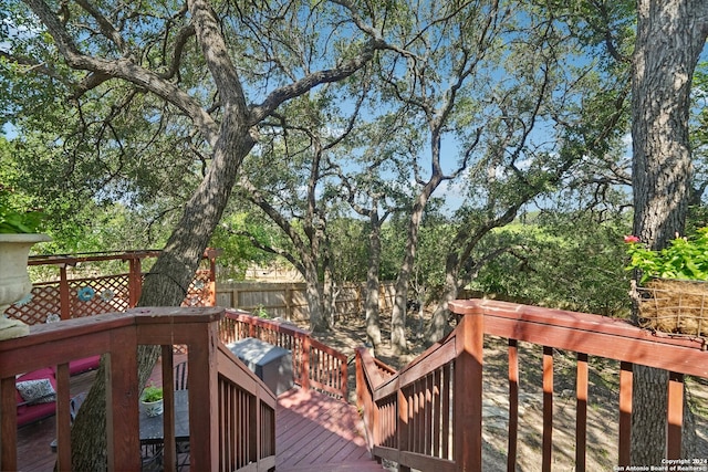 wooden deck featuring fence