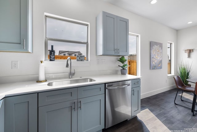 kitchen with dishwasher, dark hardwood / wood-style floors, and sink