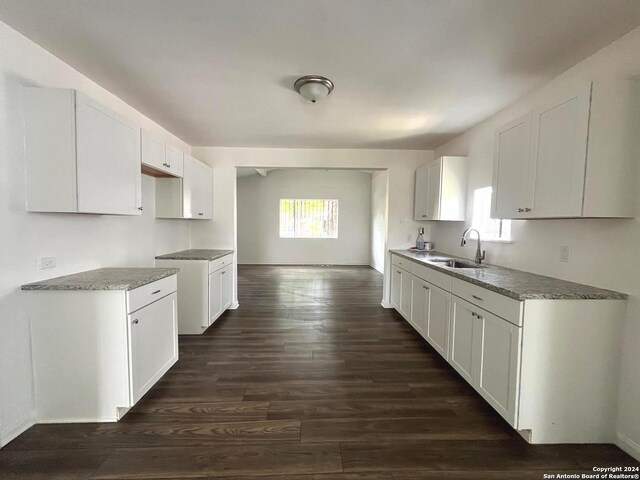 kitchen featuring sink, white cabinetry, and dark hardwood / wood-style floors