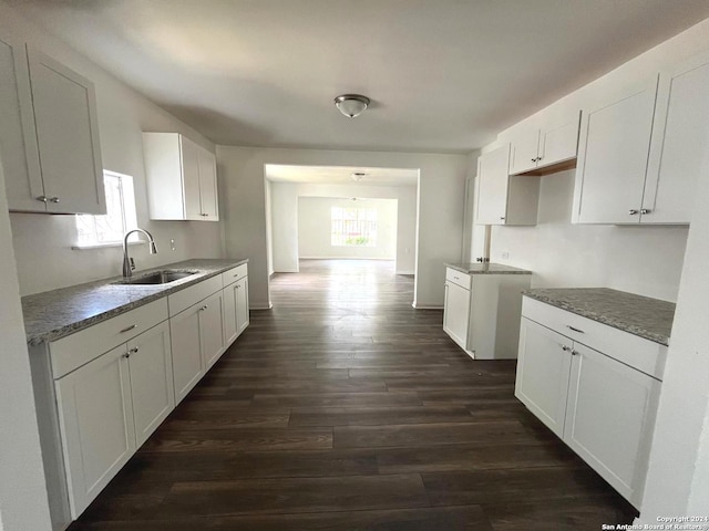 kitchen with sink, dark hardwood / wood-style flooring, and white cabinets