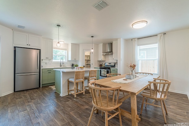 dining area featuring sink and dark hardwood / wood-style floors