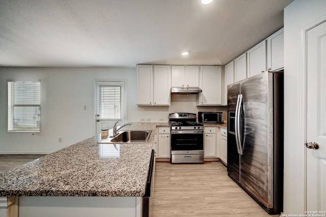 kitchen featuring white cabinetry, light hardwood / wood-style flooring, appliances with stainless steel finishes, and sink