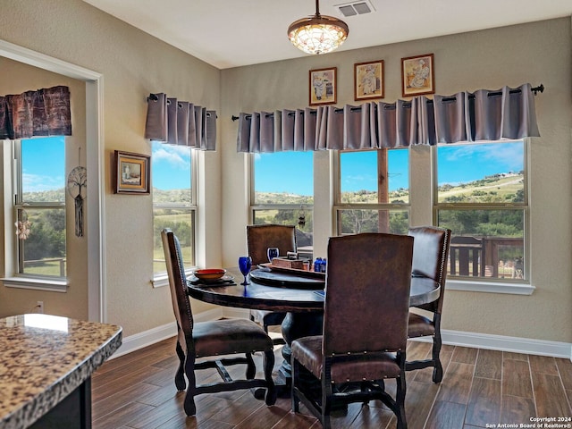 dining area featuring dark wood-type flooring