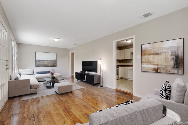 living room featuring light wood-type flooring