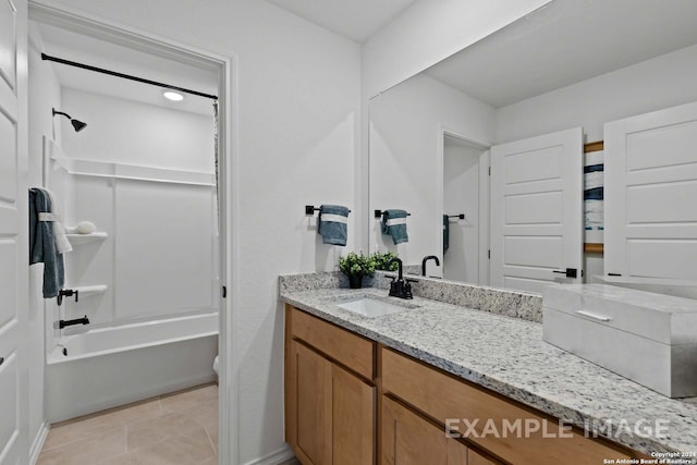 full bathroom featuring vanity, shower / bath combination, tile patterned flooring, and toilet