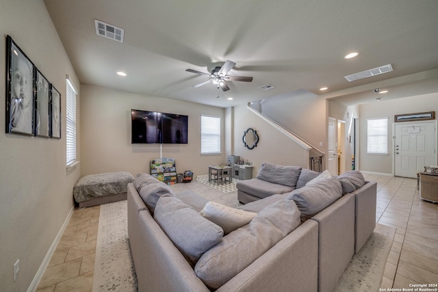 living room with ceiling fan