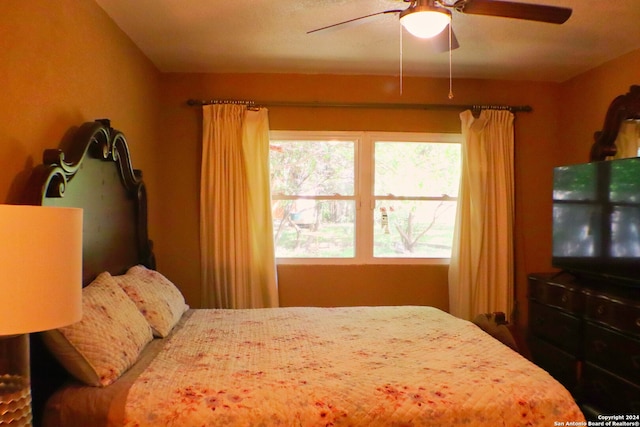 bedroom with multiple windows and ceiling fan