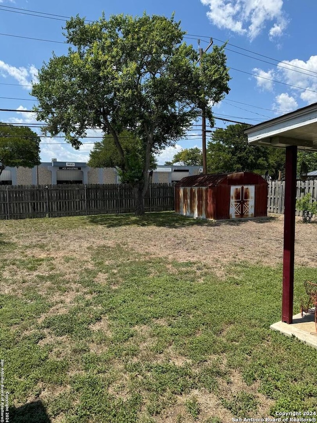 view of yard with a shed