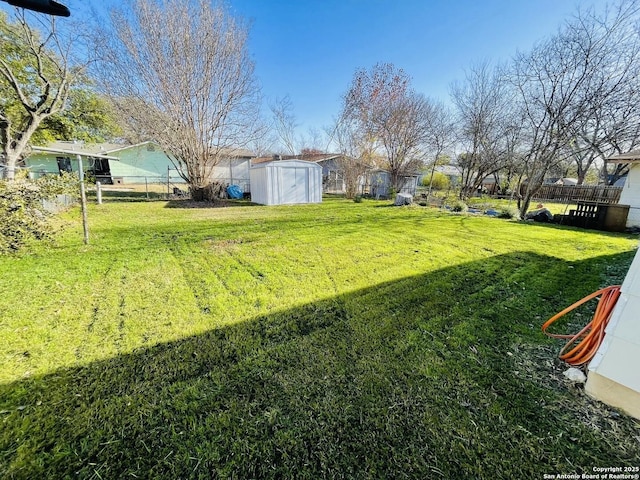 view of yard featuring a shed