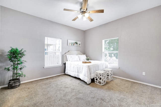 bedroom featuring ceiling fan and carpet flooring