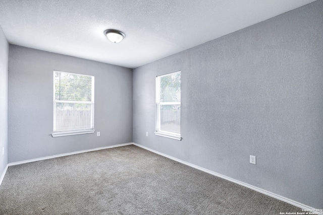 spare room featuring carpet floors and a textured ceiling