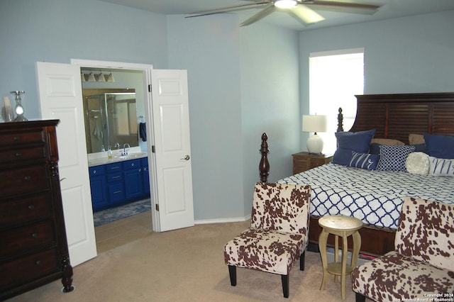 carpeted office featuring ceiling fan