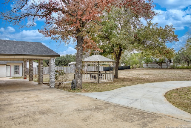 exterior space featuring a gazebo