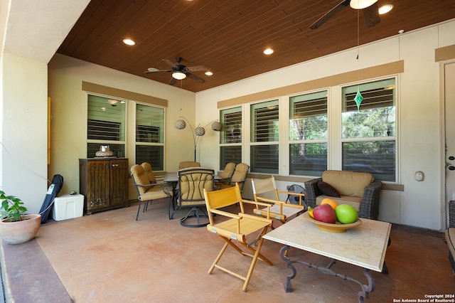 view of patio / terrace featuring ceiling fan and an outdoor hangout area