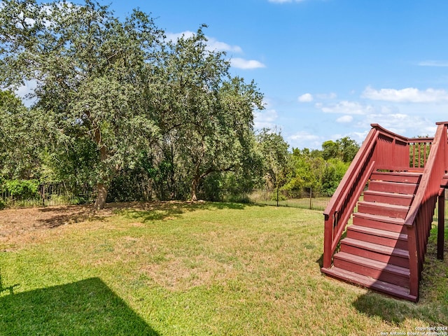 20615 Cliff Park, San Antonio, TX 78258 - view of yard featuring stairs and a wooden deck