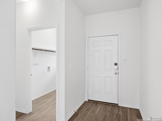 foyer entrance featuring wood-type flooring