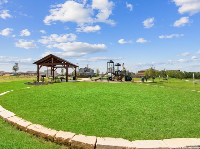 exterior space featuring a gazebo and a playground