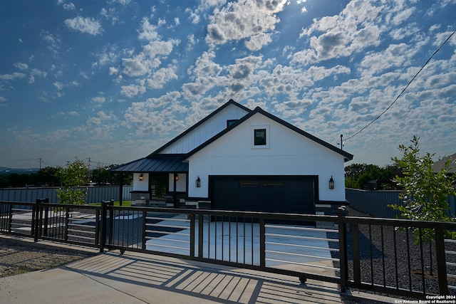 exterior space featuring a garage