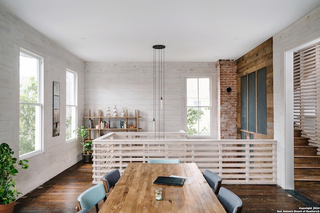 dining room with dark wood-type flooring and a wealth of natural light