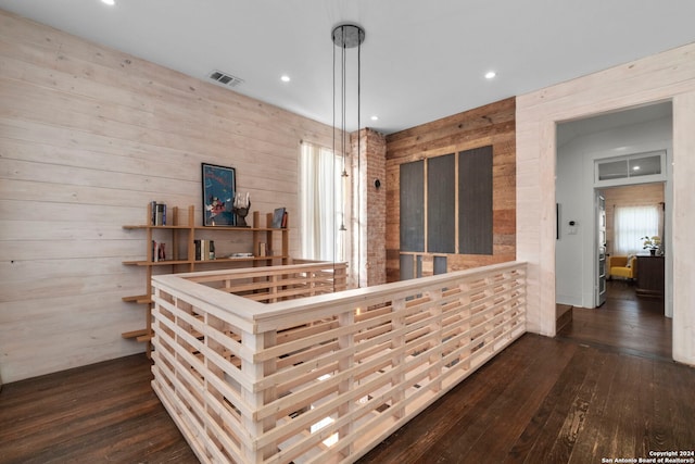 215 Beauregard, San Antonio, TX 78204 - interior space with recessed lighting, hardwood / wood-style flooring, wooden walls, and visible vents