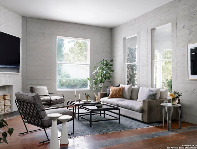 living room with dark wood-type flooring