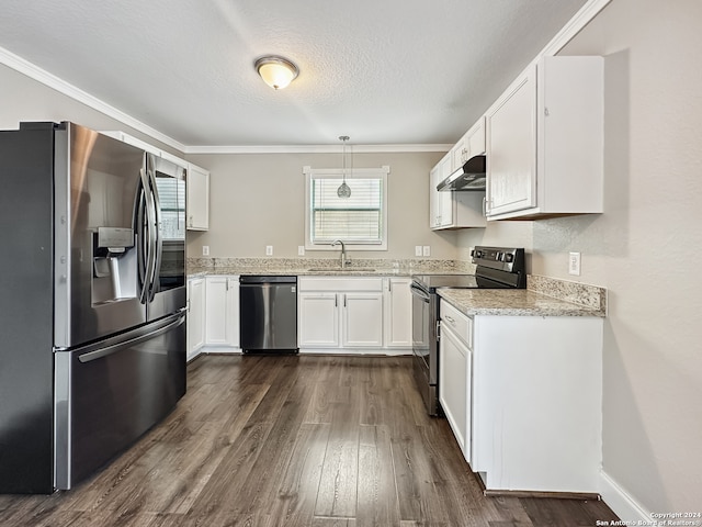 kitchen featuring white cabinets, sink, stainless steel appliances, and dark hardwood / wood-style floors