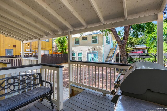 223 E Craig Pl, San Antonio, TX 78212 - wooden terrace with grilling area and stairs