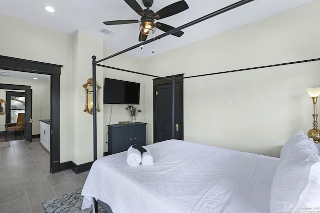 223 E Craig Pl, San Antonio, TX 78212 - tiled bedroom with ceiling fan and recessed lighting