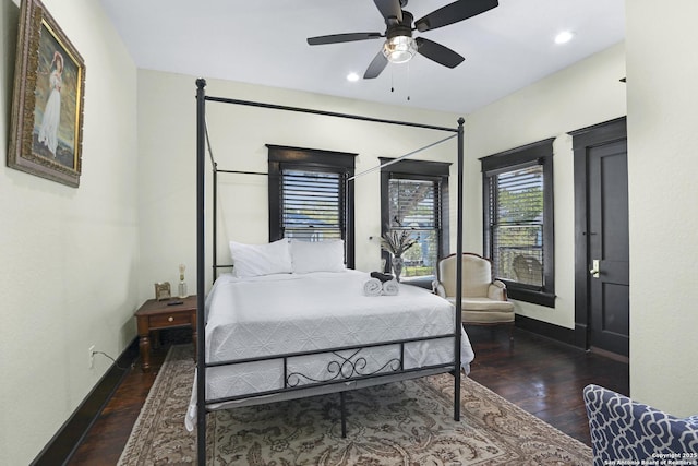 223 E Craig Pl, San Antonio, TX 78212 - bedroom featuring wood finished floors, ceiling fan, and recessed lighting