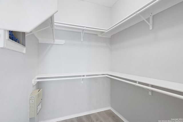 spacious closet featuring light hardwood / wood-style floors