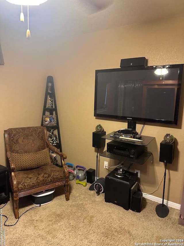 sitting room featuring baseboards and carpet flooring