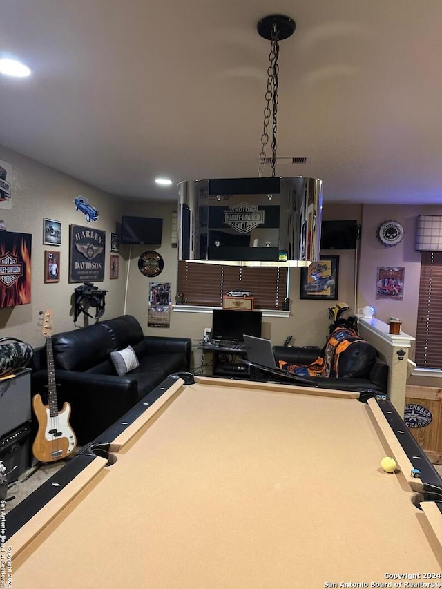 recreation room featuring billiards and recessed lighting