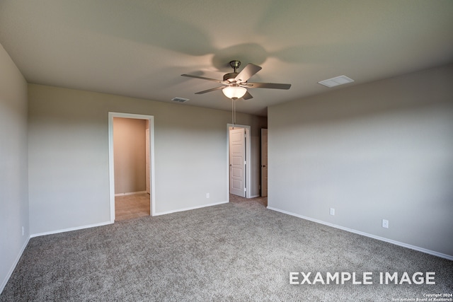 unfurnished bedroom with carpet flooring and ceiling fan