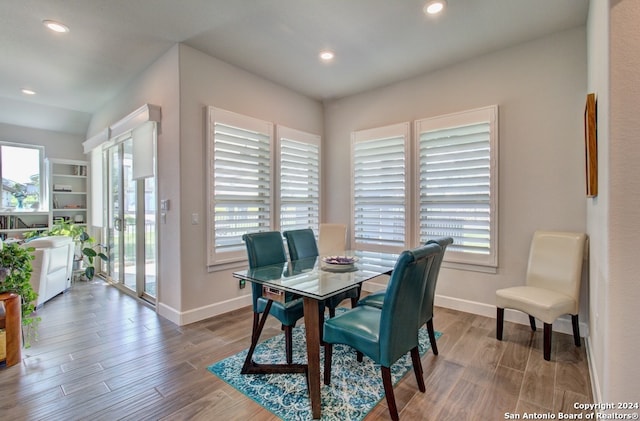 dining space featuring hardwood / wood-style flooring and a wealth of natural light