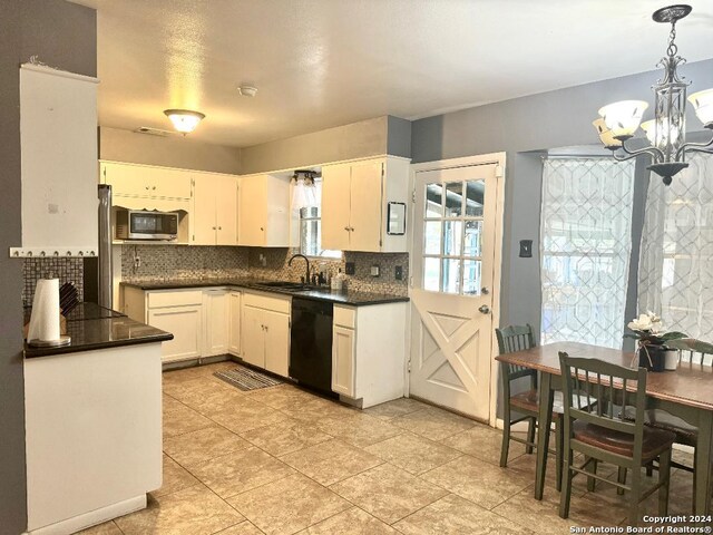 kitchen featuring black appliances, white cabinetry, exhaust hood, and tasteful backsplash