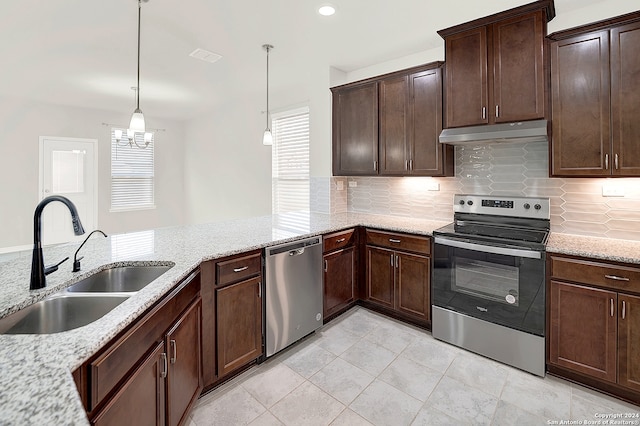 kitchen with backsplash, stainless steel appliances, sink, and plenty of natural light