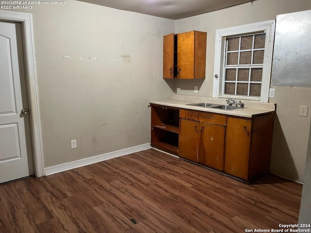 kitchen with sink and dark hardwood / wood-style flooring