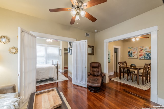 bedroom featuring ceiling fan and hardwood / wood-style floors