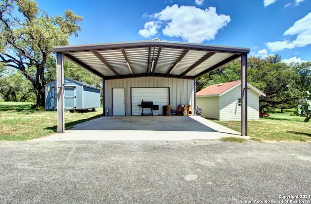 exterior space with a carport and a yard