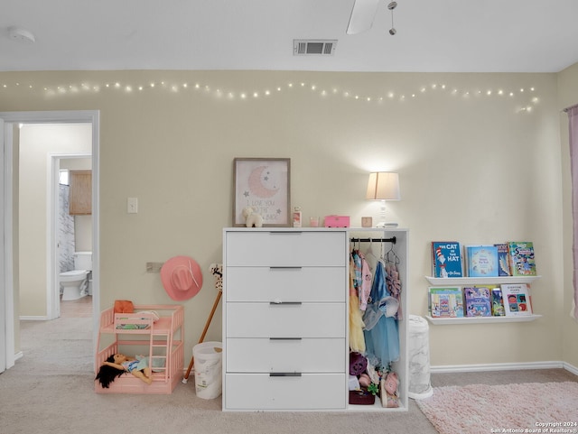 playroom with light colored carpet