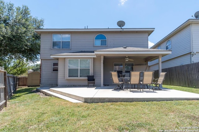 3802 Blue Oak Pass, San Antonio, TX 78223 - rear view of house with a yard, a ceiling fan, a fenced backyard, and a patio area