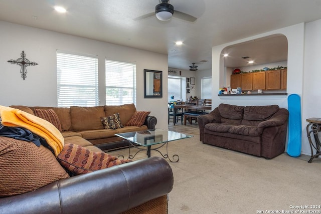 3802 Blue Oak Pass, San Antonio, TX 78223 - carpeted living room featuring recessed lighting and ceiling fan