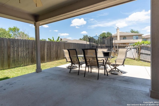 3802 Blue Oak Pass, San Antonio, TX 78223 - view of patio / terrace with outdoor dining area, a ceiling fan, and a fenced backyard