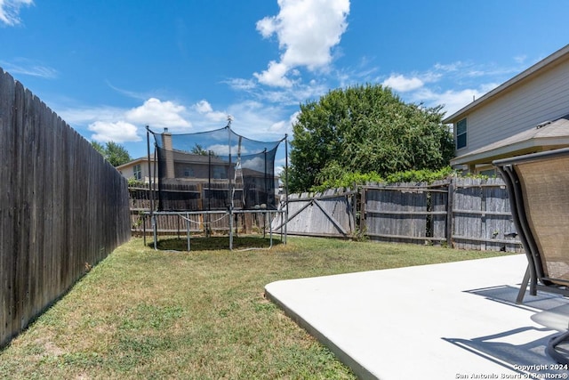 view of yard with a patio and a trampoline