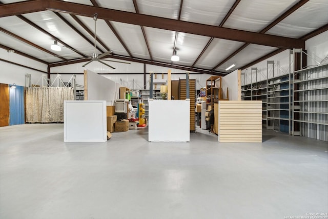 garage featuring a ceiling fan