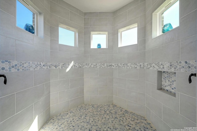 bathroom with tiled shower and plenty of natural light