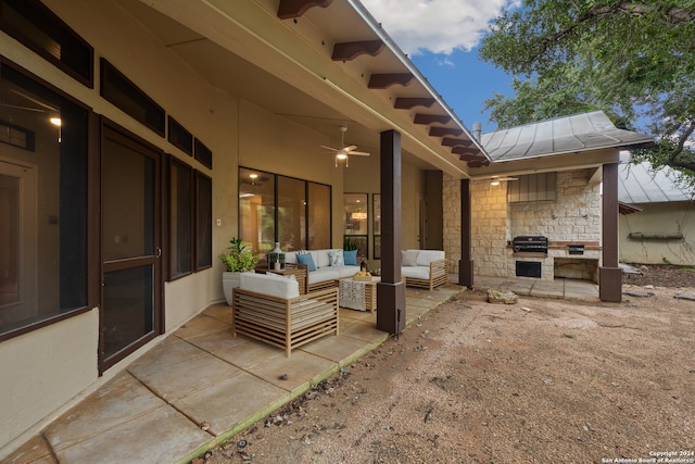 view of patio / terrace featuring an outdoor living space and grilling area