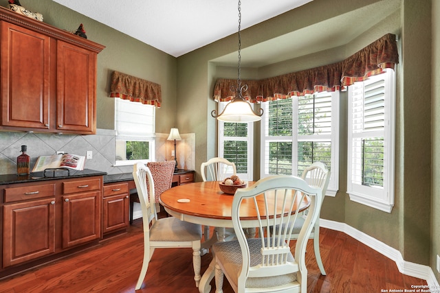 dining area with dark hardwood / wood-style flooring